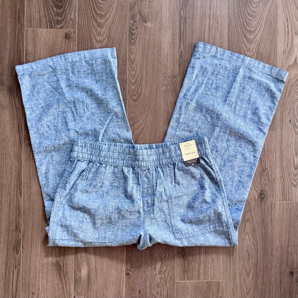 St Johns Bay Linen Blend Pant High Rise Patch Pockets Chambray Blue Petite Large